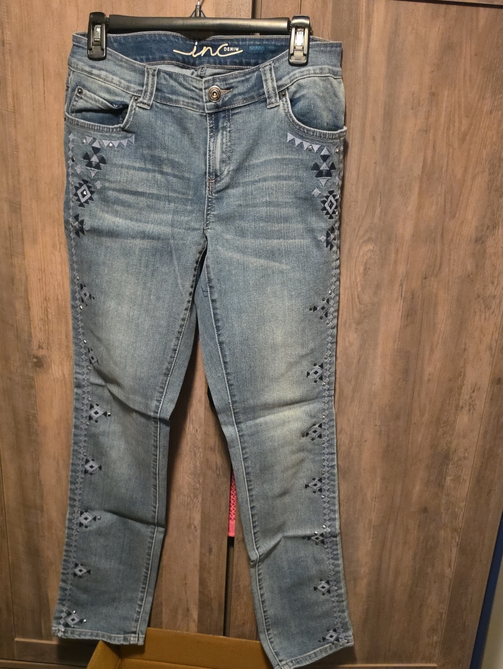 INC International Concepts Light Blue Embroidered Skinny Jeans